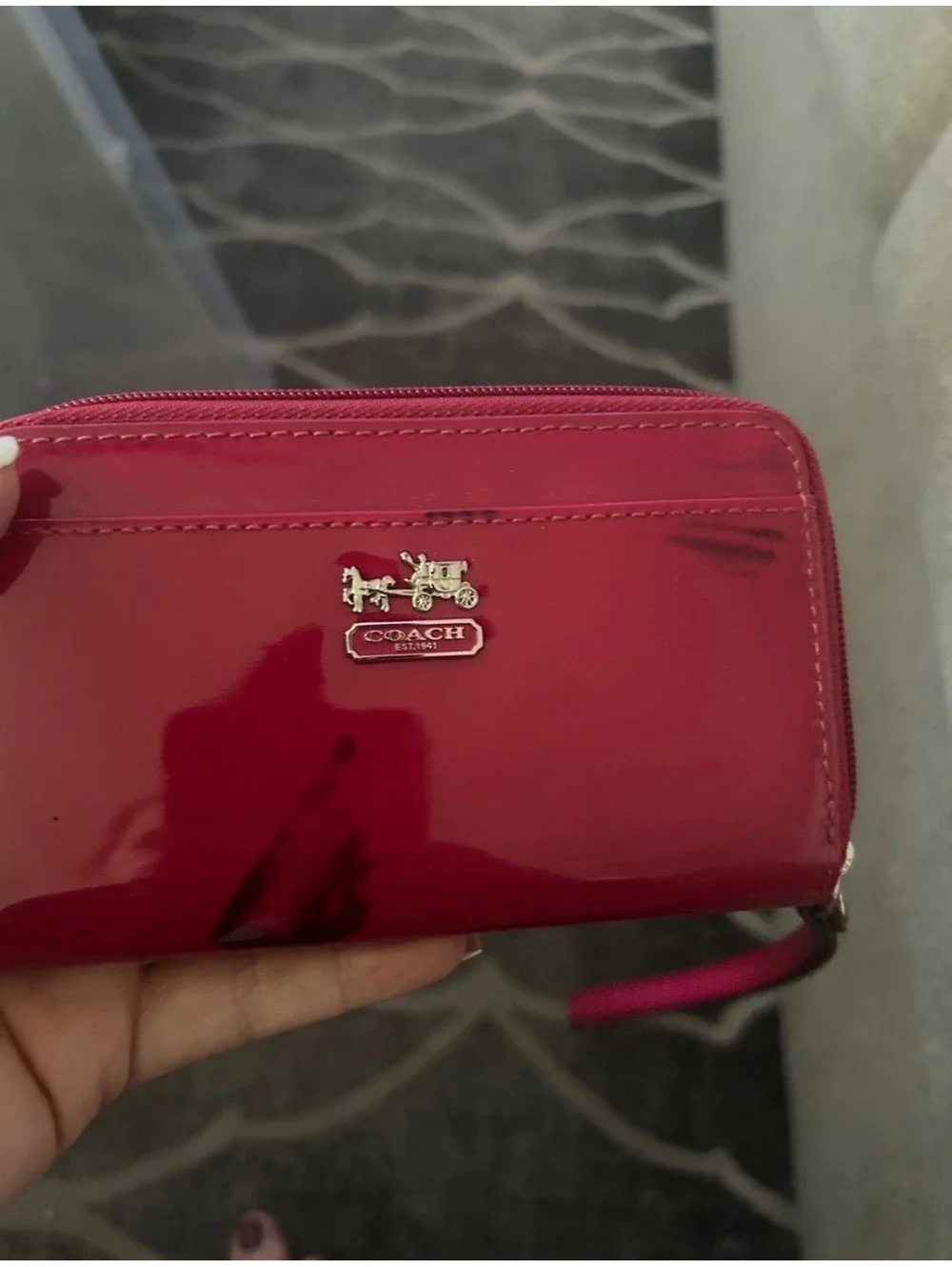 Authentic Coach Pink Patent Leather Zip Around Wallet